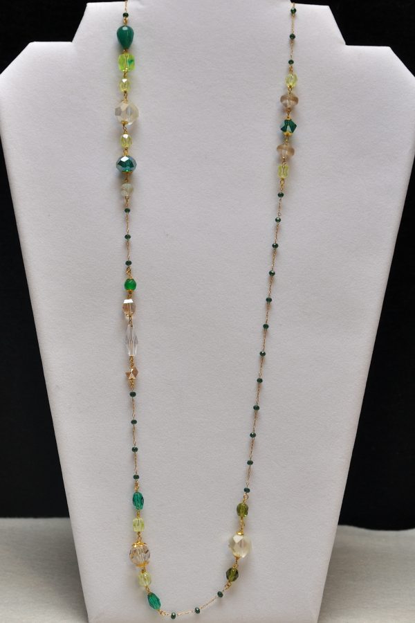 Collana Lunga lavorazione rosario con pietre dure cristalli Swarovski e cristalli di Boemia