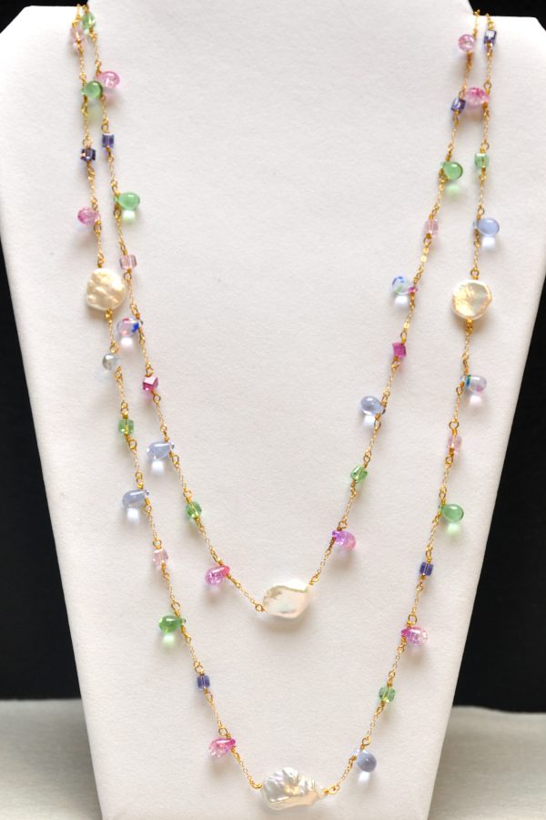 Collana doppia con cristalli Swarovski, cristalli di Boemia e perle scaramazze
