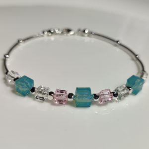 Bracciale "Cubic" in metallo anallergico rodiato con inserti in acciaio e cristalli Swarovski