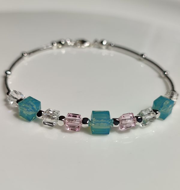 Bracciale "Cubic" in metallo anallergico rodiato con inserti in acciaio e cristalli Swarovski