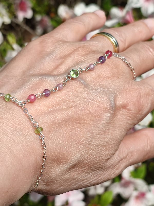 Bracciale Main a baiser con quarzi e tormaline lavorazione rosario montate in Ag925