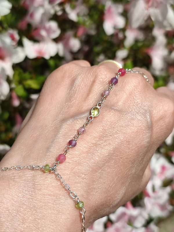 Bracciale Main a baiser con quarzi e tormaline lavorazione rosario montate in Ag925